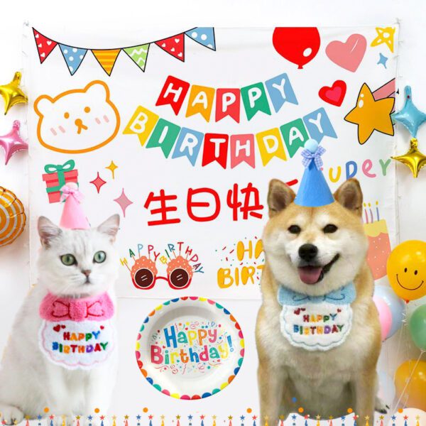 Cute Cat & Dog Birthday Costume Set - Dress Up Caps & Scarf - Image 5